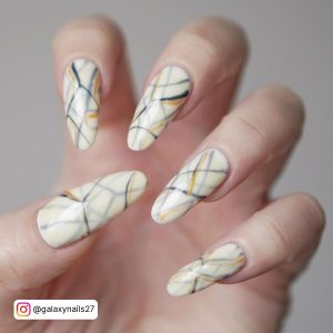 Milky White Marble Nails With Black And Gray