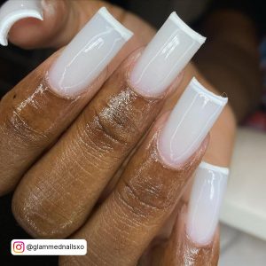 Milky White Square Nails With Thin White Tips