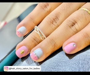 Nail Designs Pink And White With Blue Touch