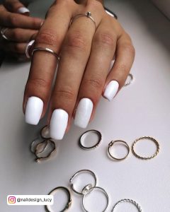 Nails Coffin White With Rings