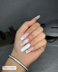 Nude And White Acrylic Nails For Parties