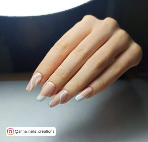 Nude And White Marble Nails For A Simple Look