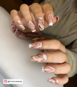 Nude And White Nails With Marble Effect