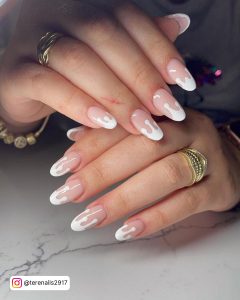 Nude Nails White Tips In The Form Of Droplets