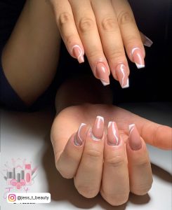 Nude Nails With White Lines For Date Night