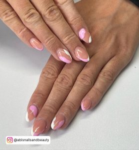 Nude Pink And White Almond Nails