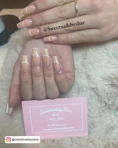 Nude Pink And White Nails With Lines In The Middle