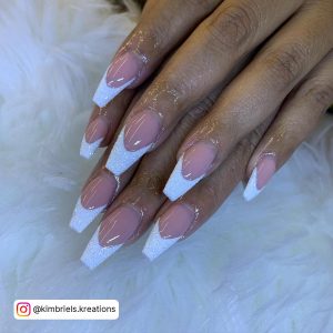 Nude White Tip Nails In Ballerina Shape