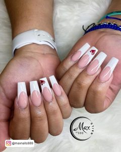 Pink And White Coffin Nails With Hearts