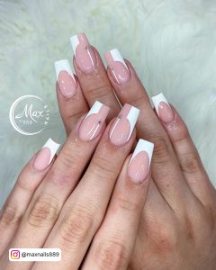 Pink And White Nails Coffin In French Manicure