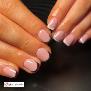 Pink And White Nails French Tip With Black Tips