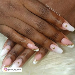 Pink And White Nails With Gold Glitter