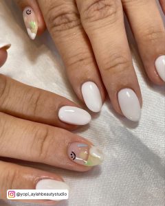 Pink And White Valentine Nails With One Finger In Unique Deisgn