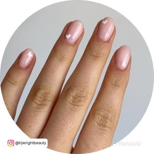 Pink Nails White Heart For A Simple Look