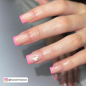 Pink Nails White Heart On Ring Finger