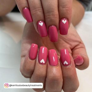 Pink Nails White Heart On Two Fingers
