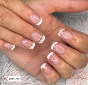 Pink Nails With White And Gold Tips