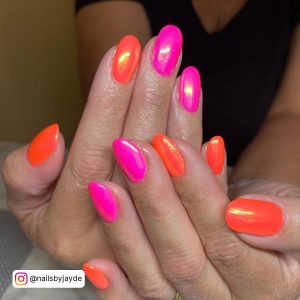 Pink Spring Nails With Orange Color
