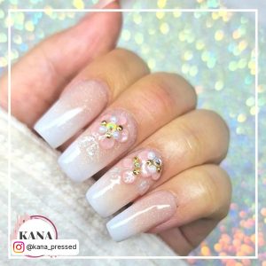 Pink White Ombre Nails For Weddings