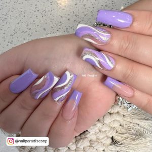 Purple Spring Nails With Swirl Design