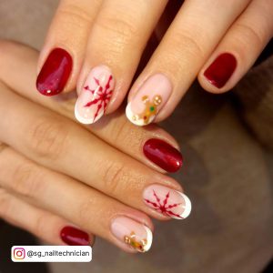 Red And White French Tip Nails For Christmas