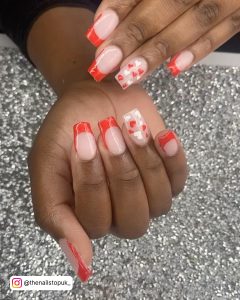 Red And White Heart Nails For Valentines