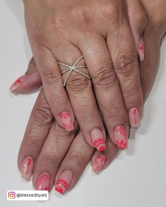 Red Spring Nails With Color At Tips