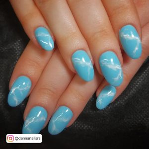 Sfort Chic Sky Blue And White Marble Nails On Black Clothe