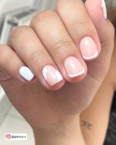 Short Acrylic Nails With White Tips And Swirl Design
