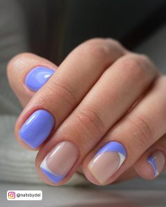 Short Cute Patel Blue And White Tip Nails With Reverse French And Plain Blue Nail Design