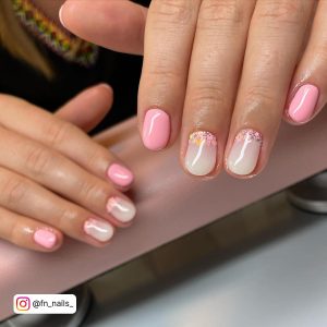 Short Pink And White Ombre Nails For A Cute Look