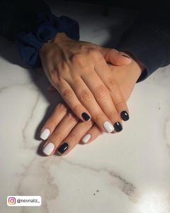 Short Plain Simple Nail Design Black And White On Marble Surface