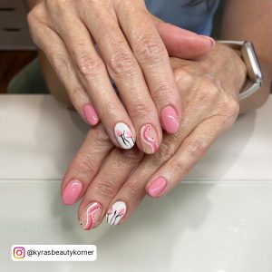 Short Spring Nails In Pink And White Color