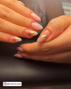 Short Stiletto Nude Nails With Gold Flakes