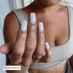 Simple And Elegant White Nails Coffin