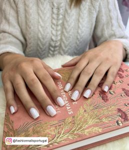 Simple Milky White Gel Nail Design On Peach And Gold Book