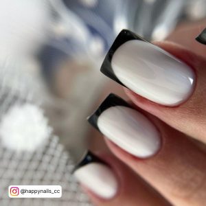Simple White Nails Black Tips - French Nails