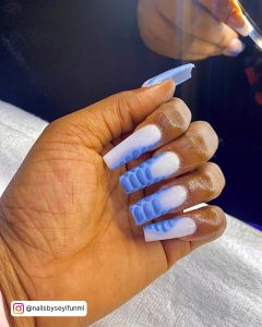 Sleek White Nails With Blue Snake Skin Tips