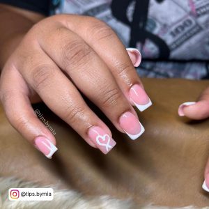 Solar Pink And White Nails With Hearts