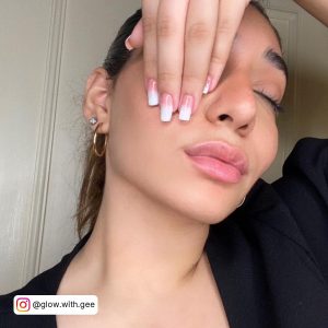 Sparkly Pink And White Nails Ombre Over A Woman'S Face