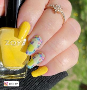 Spring Acrylic Nails With Multi Colored Dots