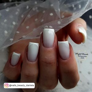 Square Tip Milky White Bridal Nails With White French Tip