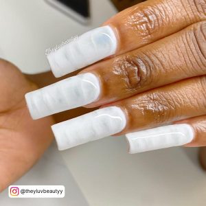Square White Acrylic Nails With Textured Effect