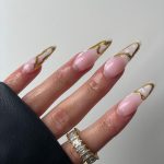 Stiletto Nude Nails With Foggy White And Golden Tips