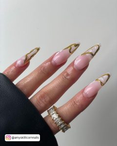 Stiletto Nude Nails With Foggy White And Golden Tips