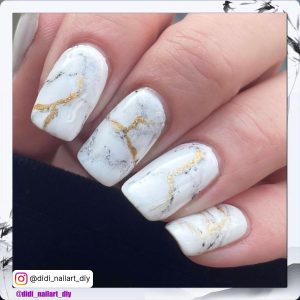 White And Gold Marble Nails For Weddings