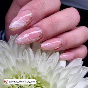 White And Pink Marble Nails On A Flower