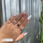 White And Silver Coffin Nails With Accessories