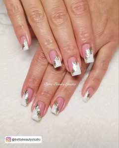 White And Silver French Tip Nails In Coffin Shape