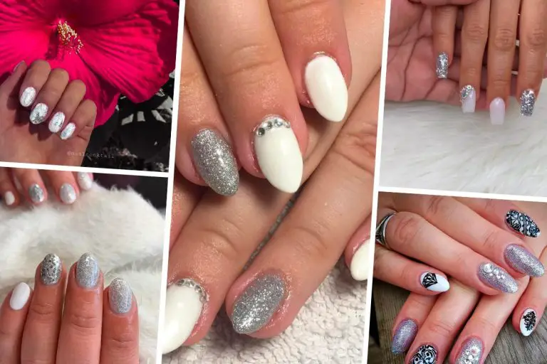 white and silver nails